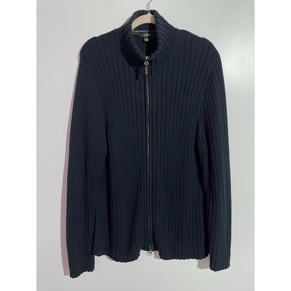 J Crew Cardigan Sweater Mens XL Blue Ribbed Full Zip Mock Neck Preppy‎ Academia